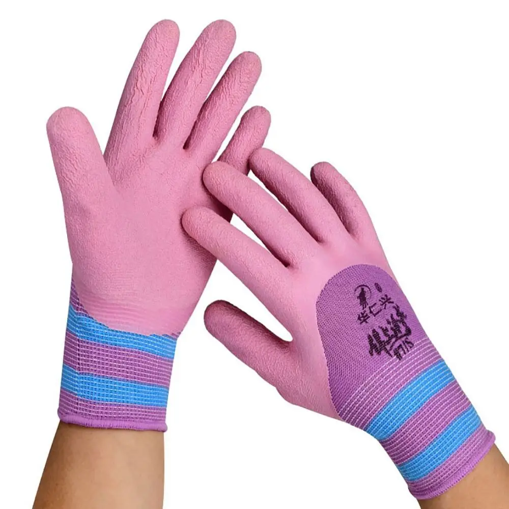 ถุงมือยางสำหรับทำงานมีริ้วรอย15เข็มถุงมือไนลอนถุงมือป้องกันการลื่นถุงมือเคลือบยางทนทานต่อการฉีกขาดของผู้หญิง