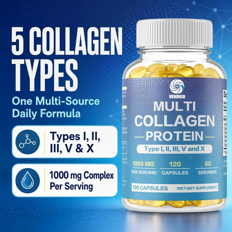 Multi Collagen Peptides Capsule - Types I, II, III, V, X Hydrolyzed Peptides Supports Hair, Skin, Nails, Joints, Bones Health