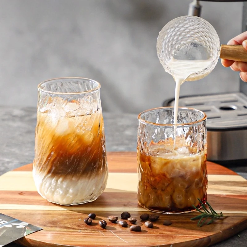 Strukturiertes Glas-Kaffeetassen-Set, stilvolles Trinkgeschirr für Eiskaffee, kreative Getränkegläser für die Hausbar, einfach und stilvoll