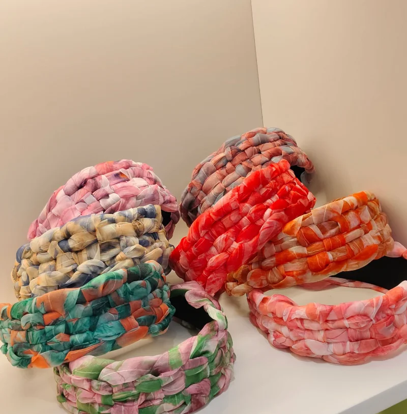 

New Chinese Style Print Organza Braided Headband Hairpin High Crown Wide Edged Hair Hoop Hairbands Face Wash Hair Accessory