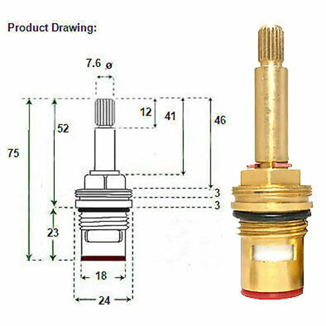 Practical High Quality Tap Valve Cartridge Quarter Insert Connector Long Stem Replacement Shower Bath Turn Flow