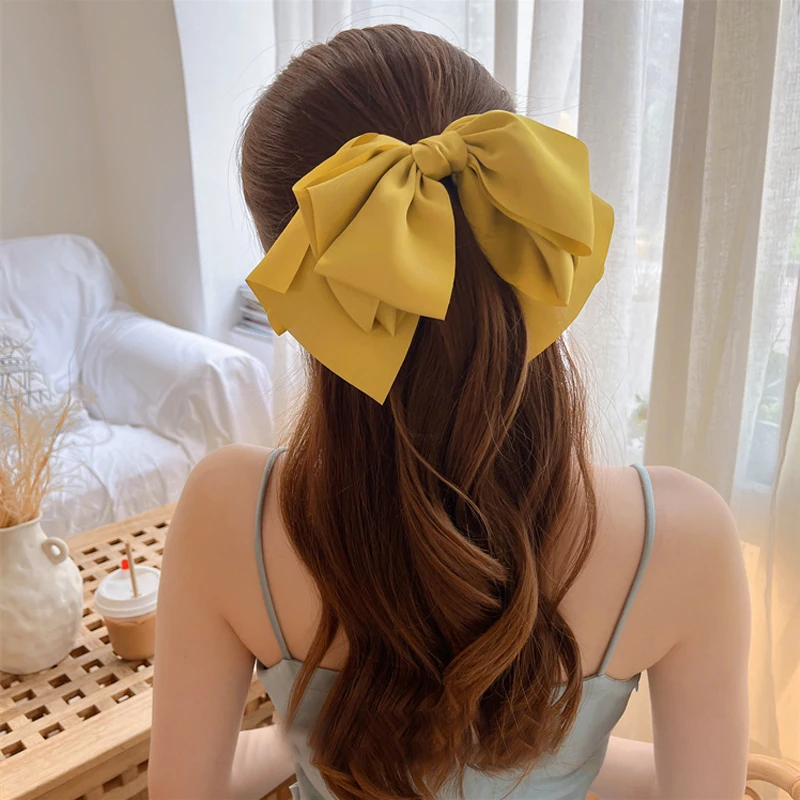 Oversized Big Bowknot Satin Hair Clips For Girls Sweet Korean Ribbon Spring Clip Bow Hair Clip Women Hairpins Hair Accessories