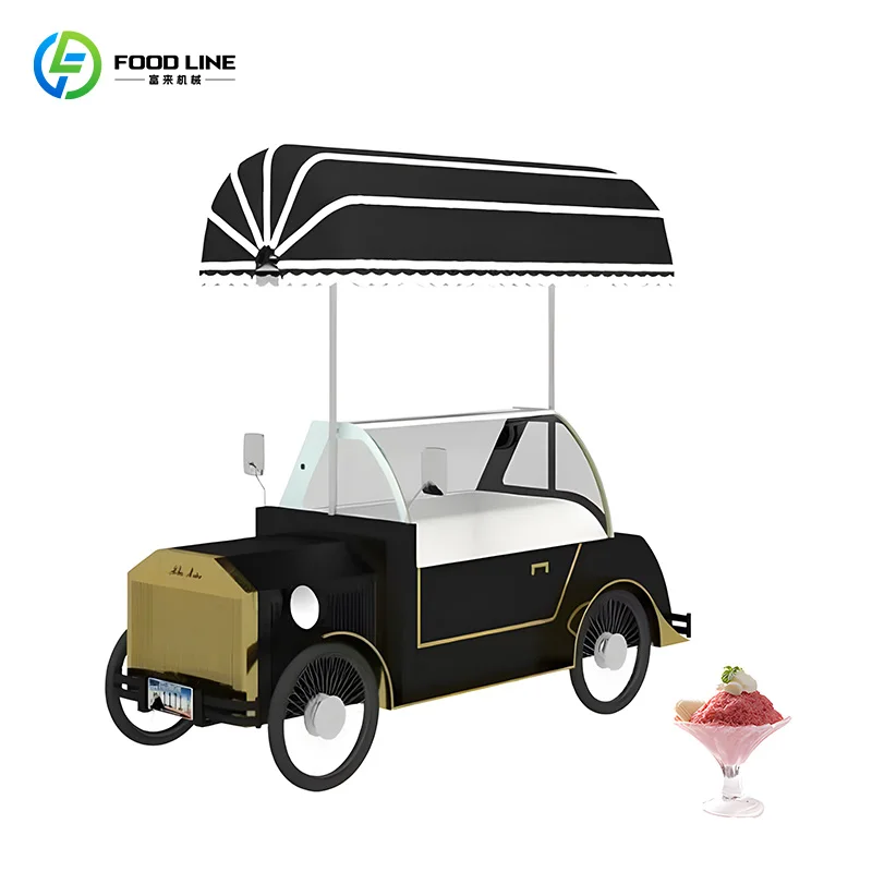 

Customized Commercial Ice Cream Cart with Freezer Mobile Cold Food Vending Cart for Outdoor Ice Cream Selling