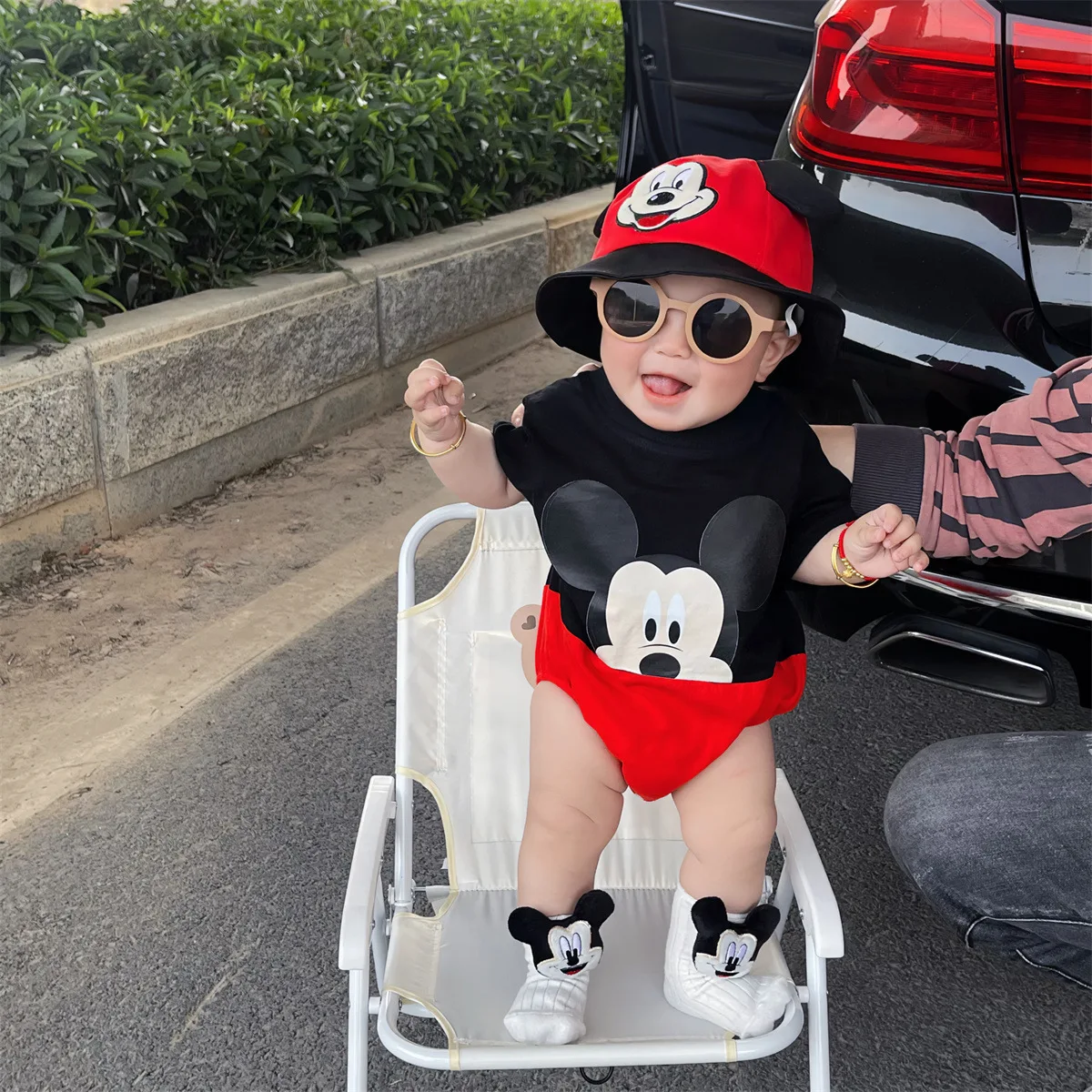 0-2 Years Old Fashion Boys and Girls Baby Mickey Pattern Triangle Wrap Fanny Coat Soft A Cotton Summer Short Sleeve Baby Clothes