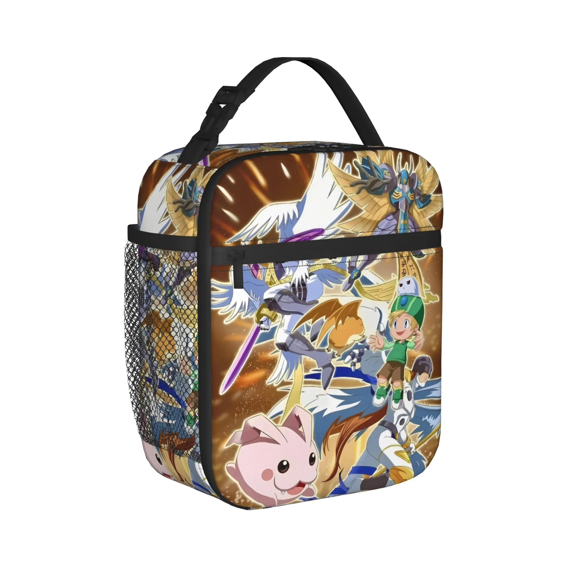 Lunch Bag Anime Digimon Adventure School Lunch Box For Men  Funny Portable Zipper Designer Thermal Tote Handbags