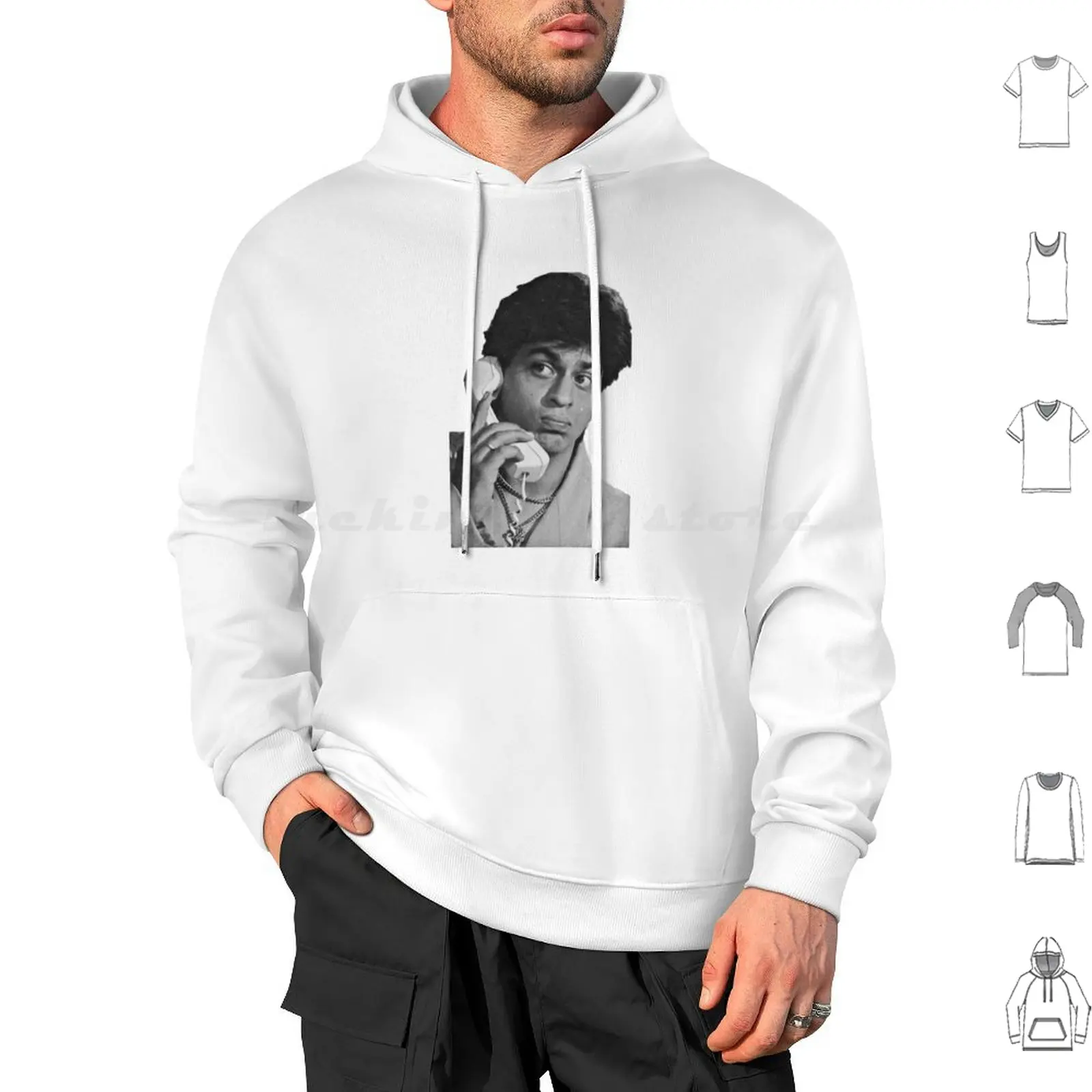 

Shah Rukh With Phone Hoodie cotton Long Sleeve Bollywood Srk Shahrukh Khan Indian India Kajol Shah Rukh Khan Desi Salman