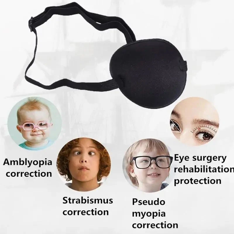 Pirate Eye Patch Unisex Black Single Eye Patch Eyepatch One Eye Washable Adjustable Concave Eye Patch Kid Pirate Cosplay Costume