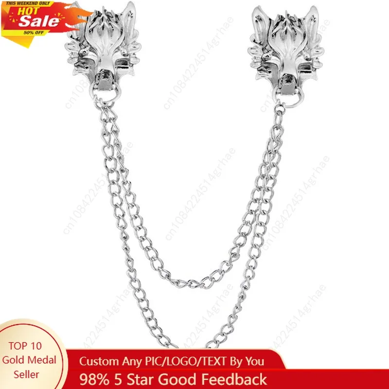 

Брошь-цепочка с длинным воротником и головой волка. Брошь-цепочка в стиле панк золотого и серебряного цвета с кисточкой, крутая булавка для воротника с головой животного для мужского корсажа P