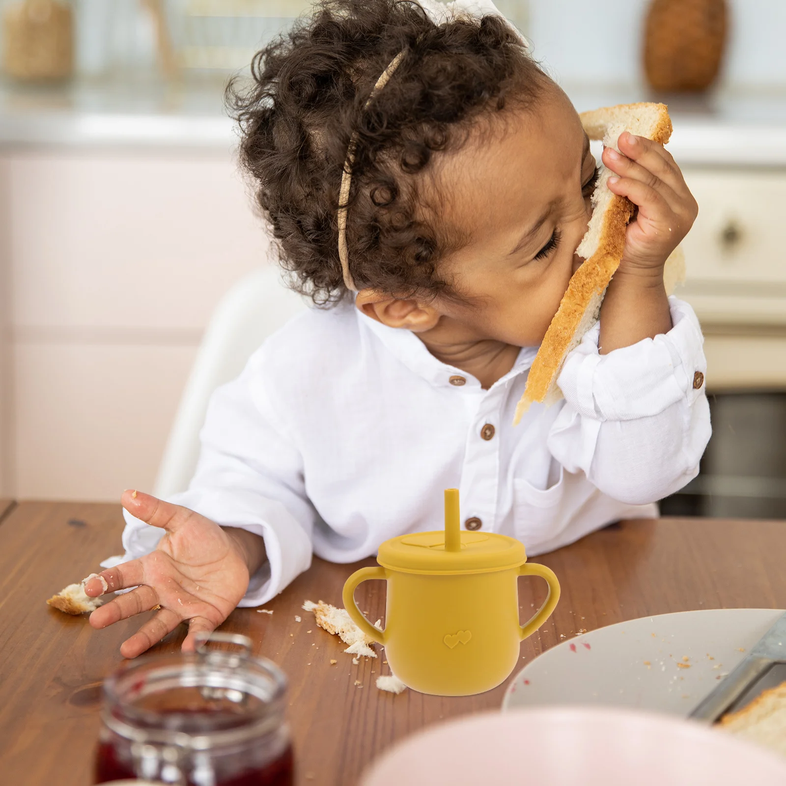 

3Pcs Silicone Baby Water Cup with Straw Double Handle Design for Toddler Training Drinking Easy Infant Cup