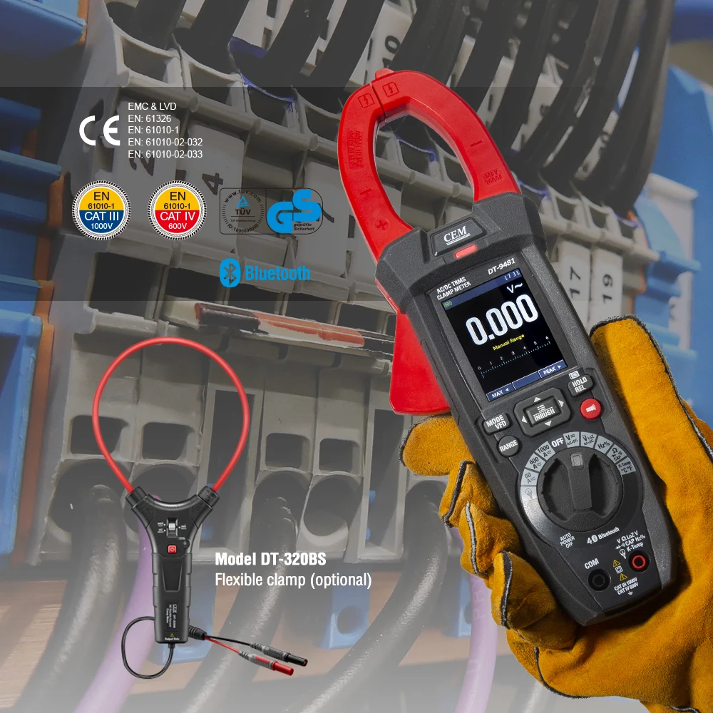 CEM True-RMS Clamp Meter With Temperature&Capacitance, Measure AC/DC Current 1000A, AC/DC Voltage 1000V, Measure Resistance 4KΩ