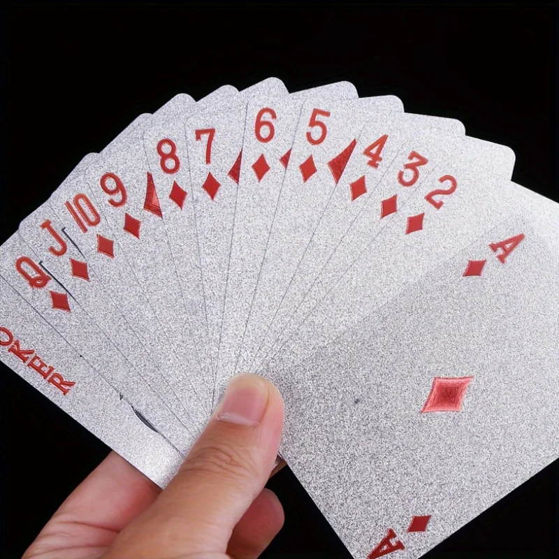 Spielkarten aus Silberfolie, Pokerspiel, wasserdichter Kunststoff, Poker-Geschenksammlung, Urlaubsparty-Aktivitäten, Schach- und Kartensouvenirs – Detail 3