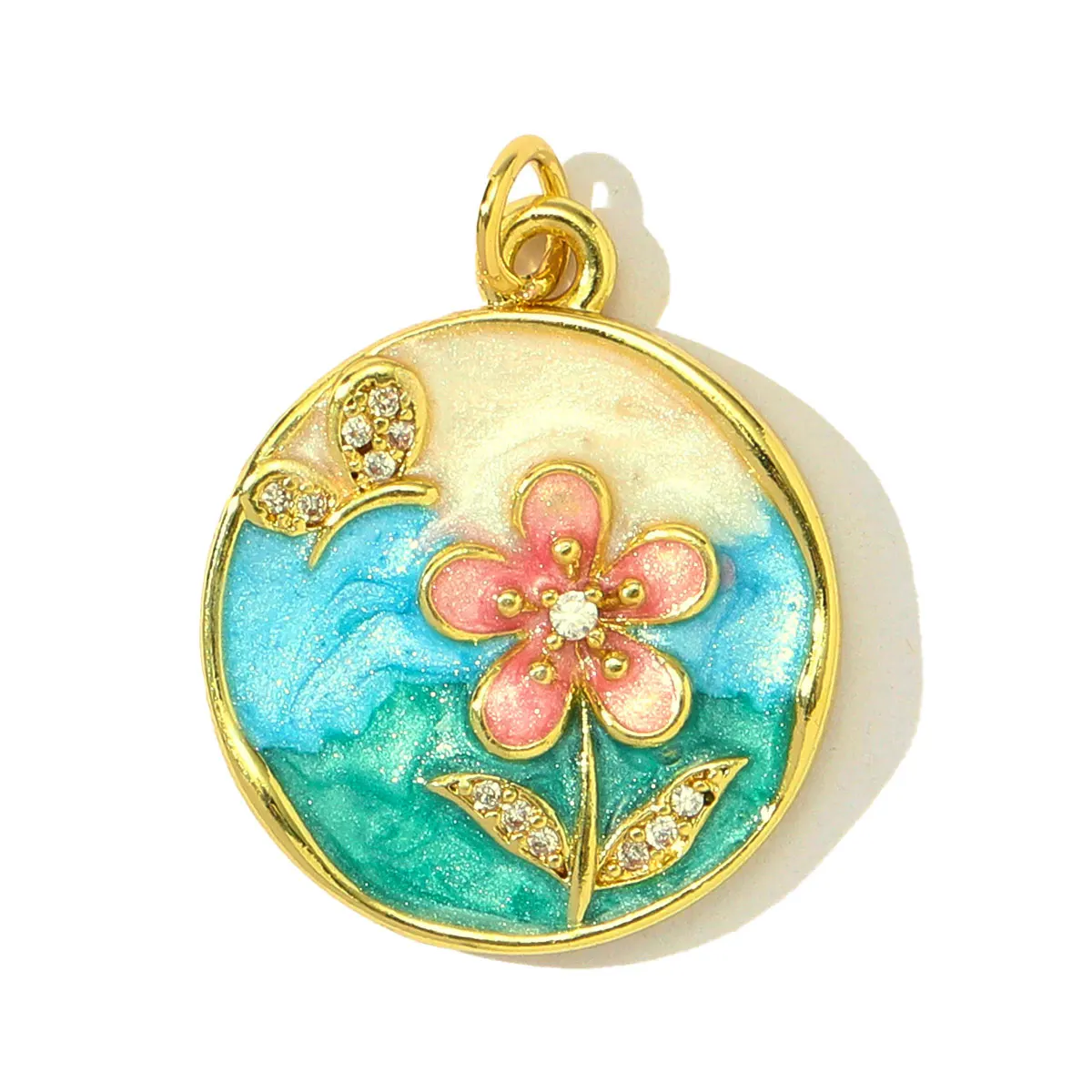 3Pcs/Lot Copper Zircon Charms Enamel Flower Pendants For DIY Jewelry Making Necklace Earring Accessory Wholesale