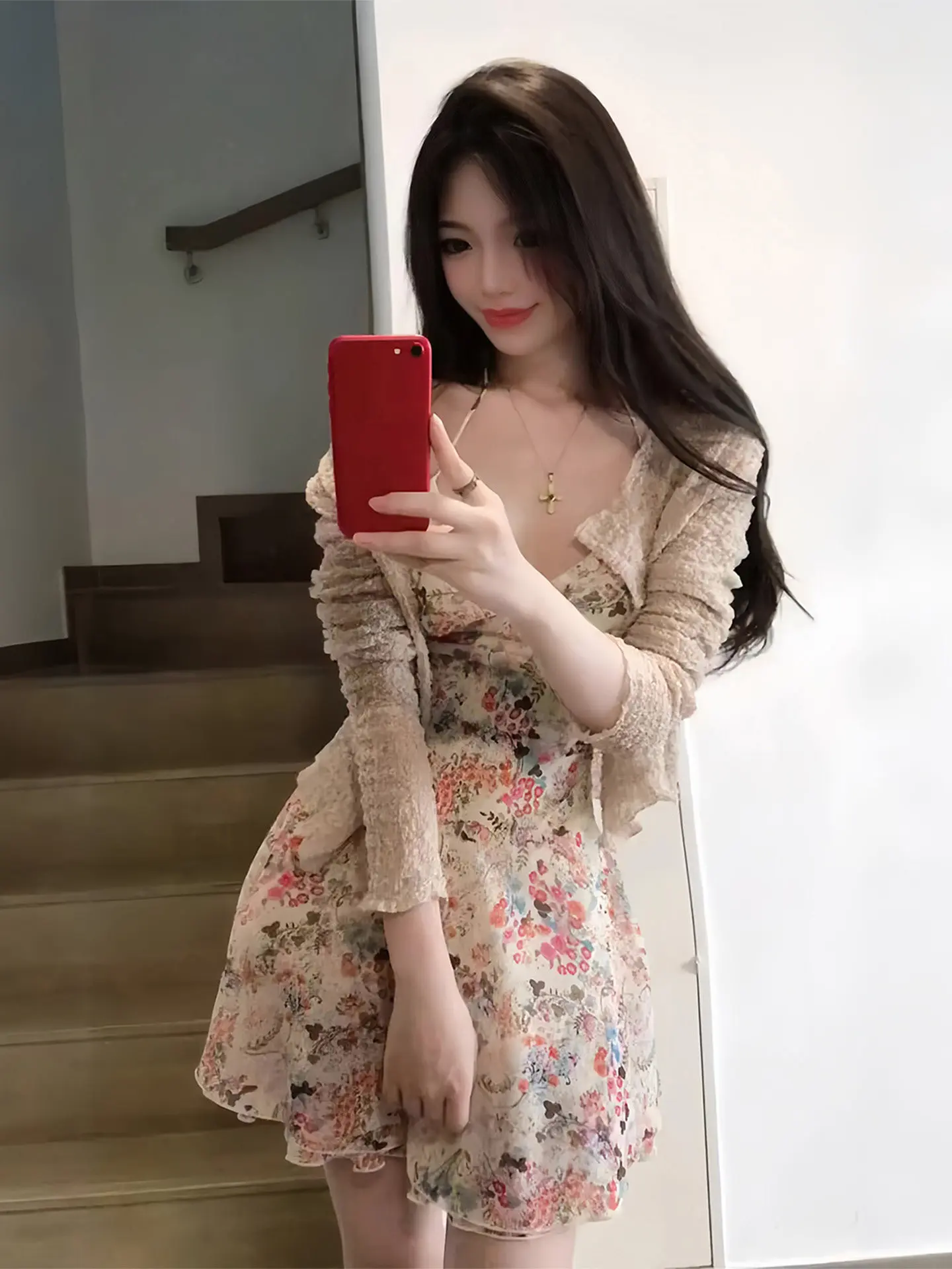 Gentle Breeze V-Neck Floral Print Dress Elegant A-Line Summer Style Comfortable Cotton Softness High Waist Casual Outdoor