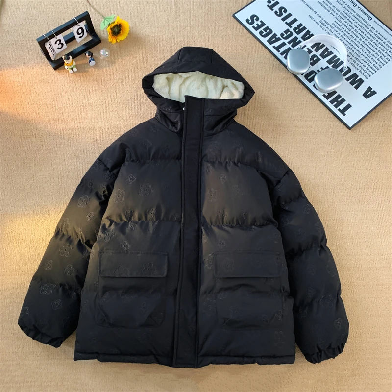 New Winter Quilted Jackets Man Coral Velvet Lining Outerwear Clothes Cotton Padded Coat Hooded Parkas Men Black Pink Big Size