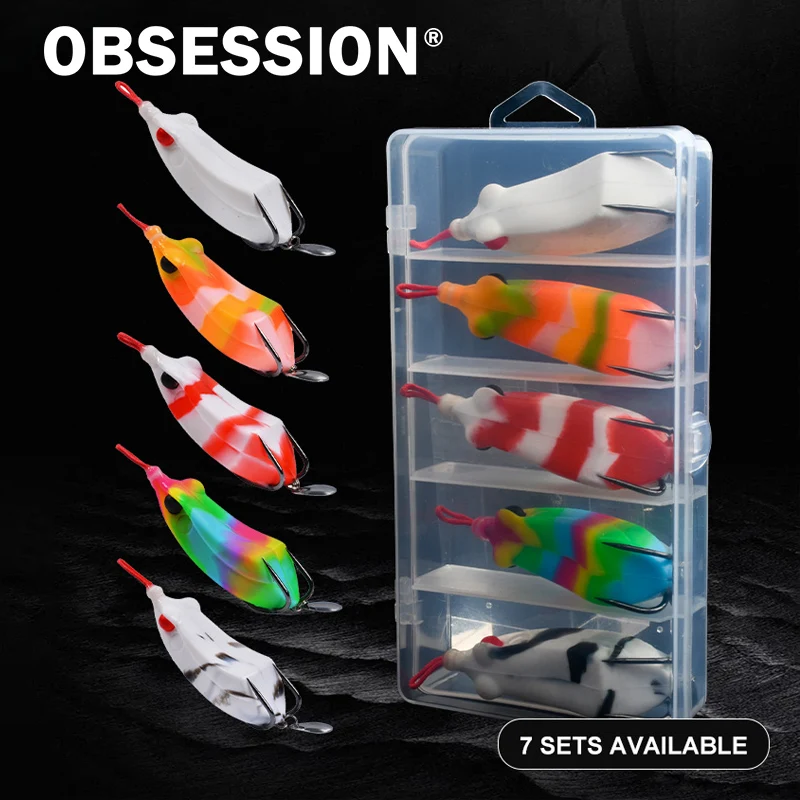 

Набор приманок OBSESSION: 5 шт. (13г/16.5г/17г) – мягкие силиконовые приманки-лягушки для ловли змееголова с двойными крючками и спиннерами