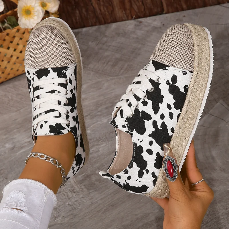 2023 Fashion Women Printed Canvas Shoes Casual Female Anti-Slip Vulcanize Platform Sneakers Ladies Summer Platform Walking Flats