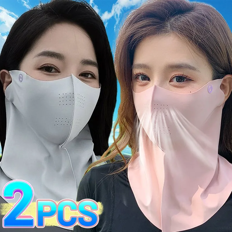 1/2Pcs UV Protection Face Cover Women Summer Breathable Neck Scarf Ice Silk Face Mask Cover Outdoor Wrap Cover Sports Scarf