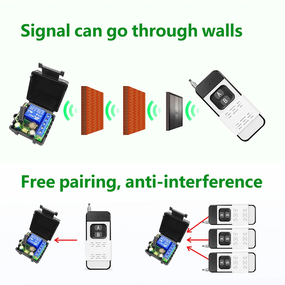 RF 433Mhz Wireless Remote Control Switch DC 5V 12V 24V 30V Relay Module and 500M Transmitter for Electromagnetic Lock Lamp LED