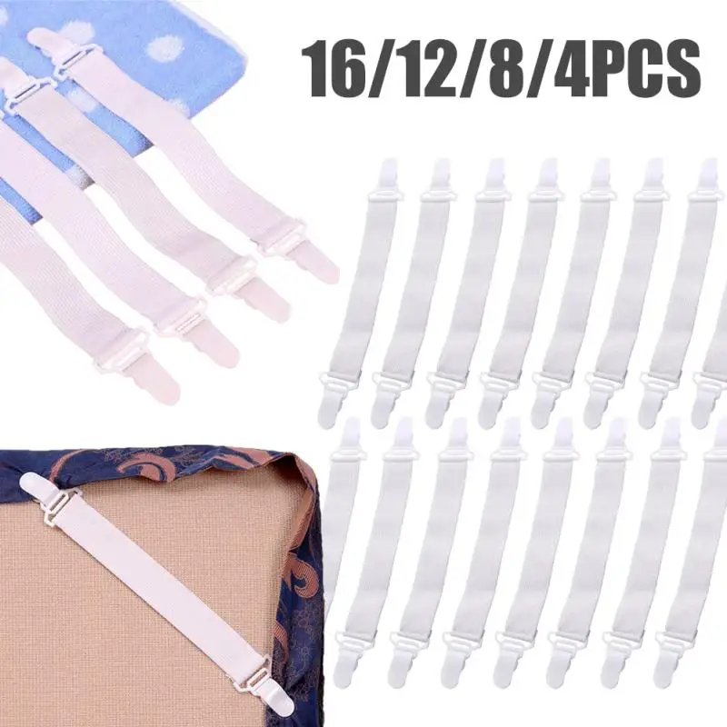 16/4pcs Bed Sheet Straps Practical Strong Elastic Sheet Holder Mattress Clips Durable White Bedding Supplies Fittings For Home