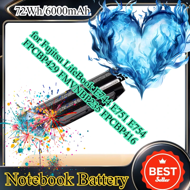 

72Wh/6000mAh Laptop Battery for Fujitsu LifeBook E744 E751 E754 FPCBP429 FMVNBP235 FPCBP416 Replacement Bateria 10.8V