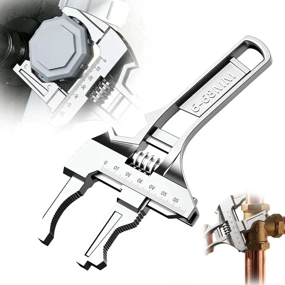 

Stubby Adjustable Wrench 68mm Wide Jaw Heavy Duty Steel Repair Tool for Confined Space Automotive