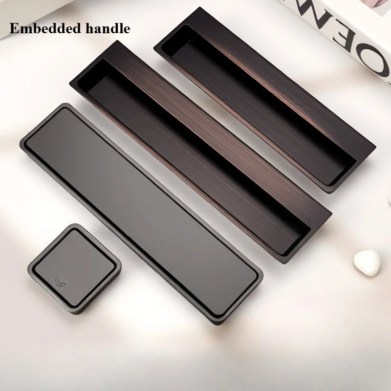 Embedded concealed black cabinet door handle zinc alloy furniture hardware wardrobe door cabinet drawer cabinet pull  handles