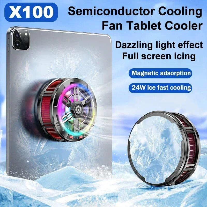 

X100 Magnetic/Back-clip 2 IN 1 Semiconductor Cooling Fan Radiator for IPad IOS Android Tablet Universal 3 Gears PUBG Game Cooler