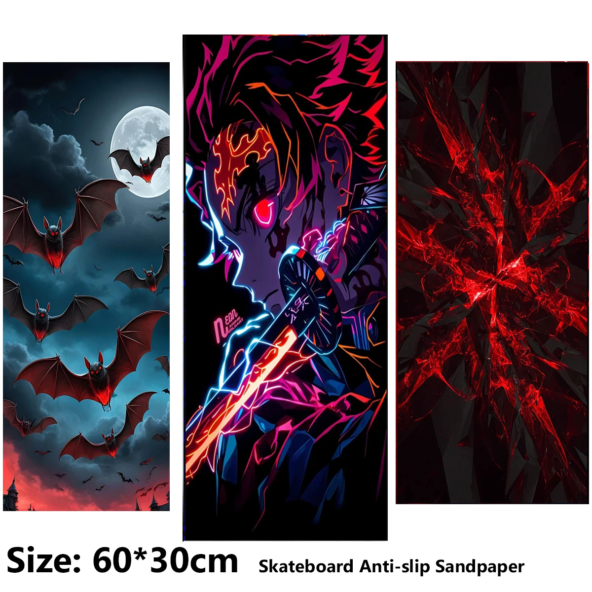 Electric Scooter Anti-slip Sticker Sandpaper Skateboard GripTape Sheet 60*30cm Comic Bat Nebula Pattern