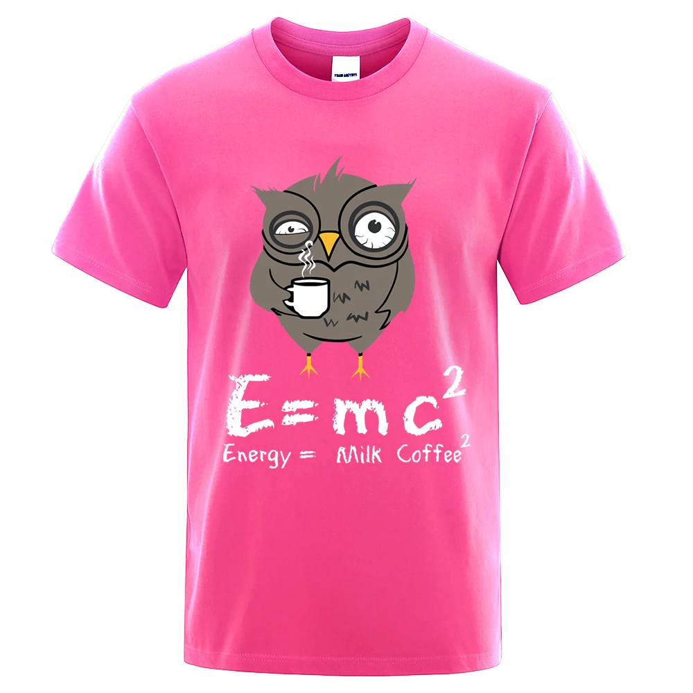 Eule Trinken Kaffee Und Bleiben Spät T Shirts Männer Baumwolle Grundlagen T-Shirt Weiche Sommer Kurzarm Oansatz Lose Beiläufige Top