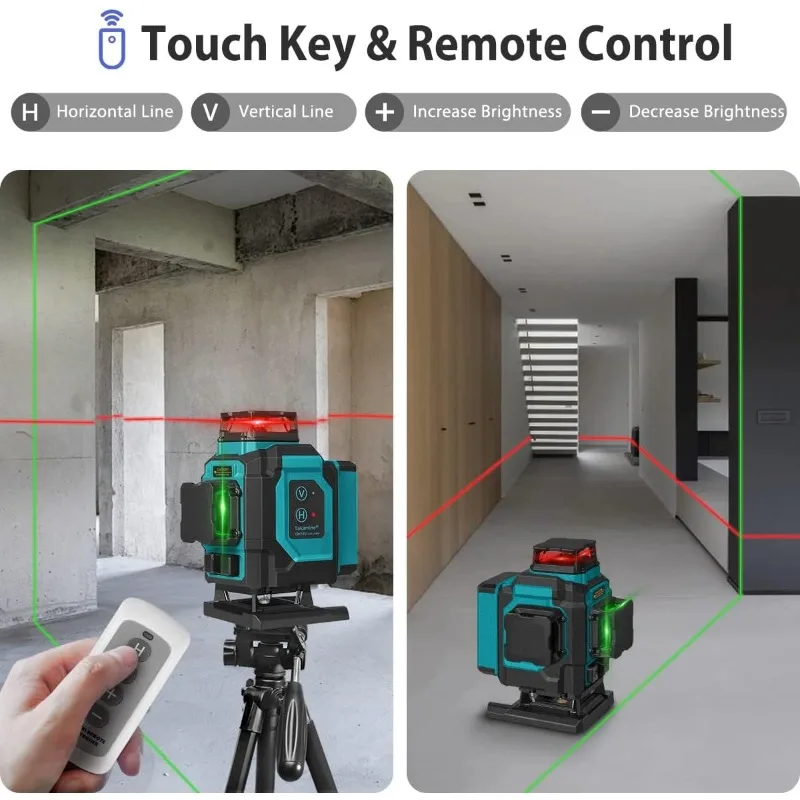 16-линейный лазерный уровень, Красный Зеленый 4x360 4D Профессиональный лазер с двумя вертикальными и двумя горизонтальными линиями на 360 °