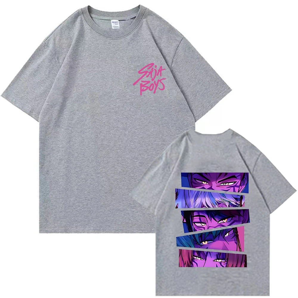 تي شيرت Kpop Demon Hunter Saja Boys - رقبة دائرية Harajuku، تي شيرت كاجوال أنيمي، بلايز للجنسين، قماش ناعم، طباعة حية، صديق للمروحة