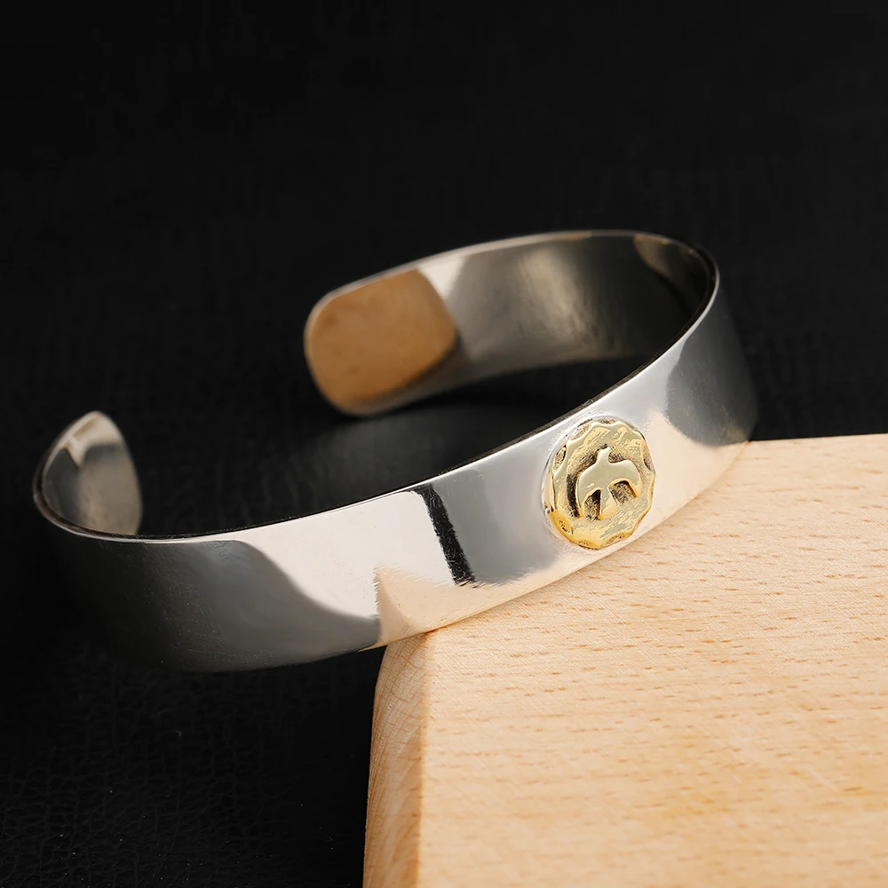 S925 Sterling Silver Jewelry Retro Simple Men and Women Glossy Ring Flying Eagle Open Bracelet
