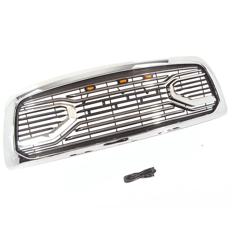 Big Horn Chrome Grille + Replacement Shell With Amber Lights Fit For 2009-2012 Dodge Ram 1500