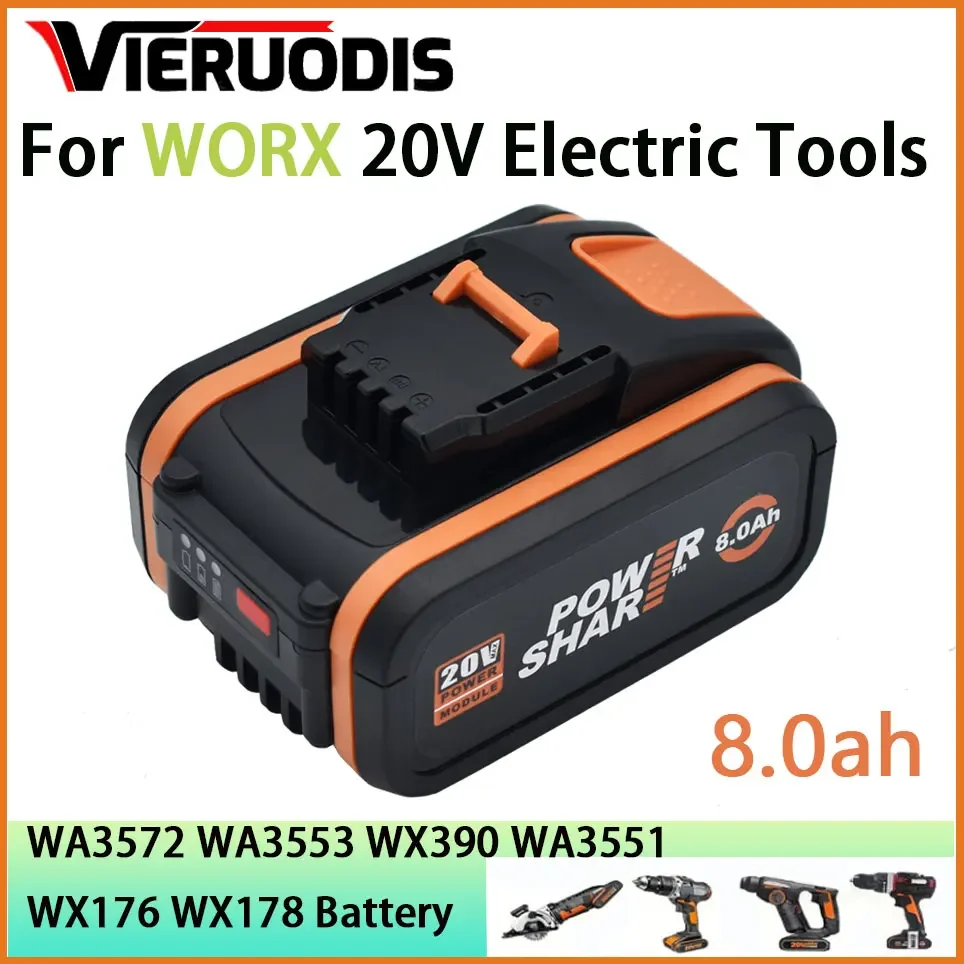 

For 20V Battery 8000mah Li-ion for Worx WX390/WX176/WX166.4/WX372.1 WX800/WX678/WX550/WX532/WG894E WG629E/WG329E/WG2