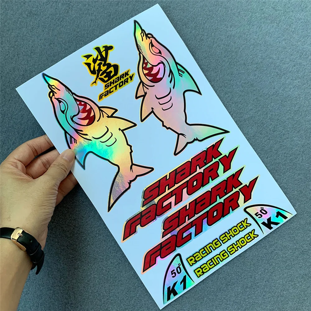 

Shark Factory Laser Rainbow Motorcycle Stickers Moto Bike Body Helmet Shock Absorber Fuel Tank Vinyl Decor Decals Accessories
