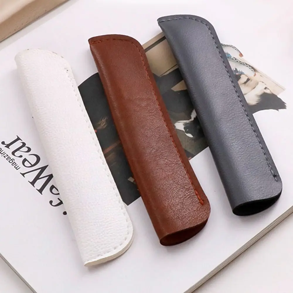 PU Leather Pen Pouch One Pen Protective Holder Solid Color Lightweight Stationery Pen Bag Office School Supplies