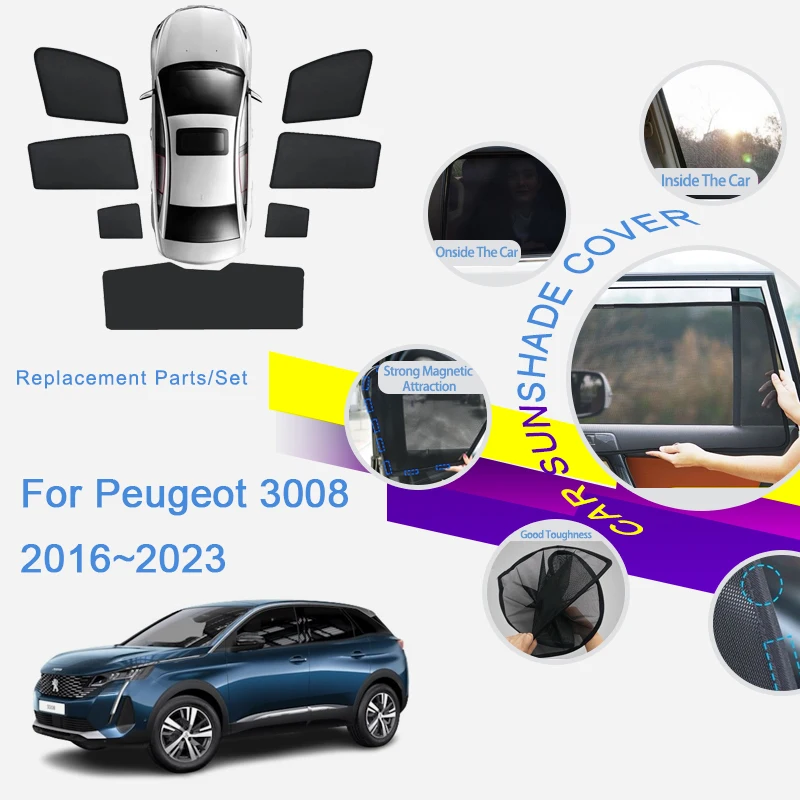 

Автомобильные магнитные солнцезащитные козырьки для Peugeot 3008 P84 2016 ~ 2023 с защитой от ультрафиолета, солнцезащитный козырек, солнцезащитный козырек, автомобильные аксессуары