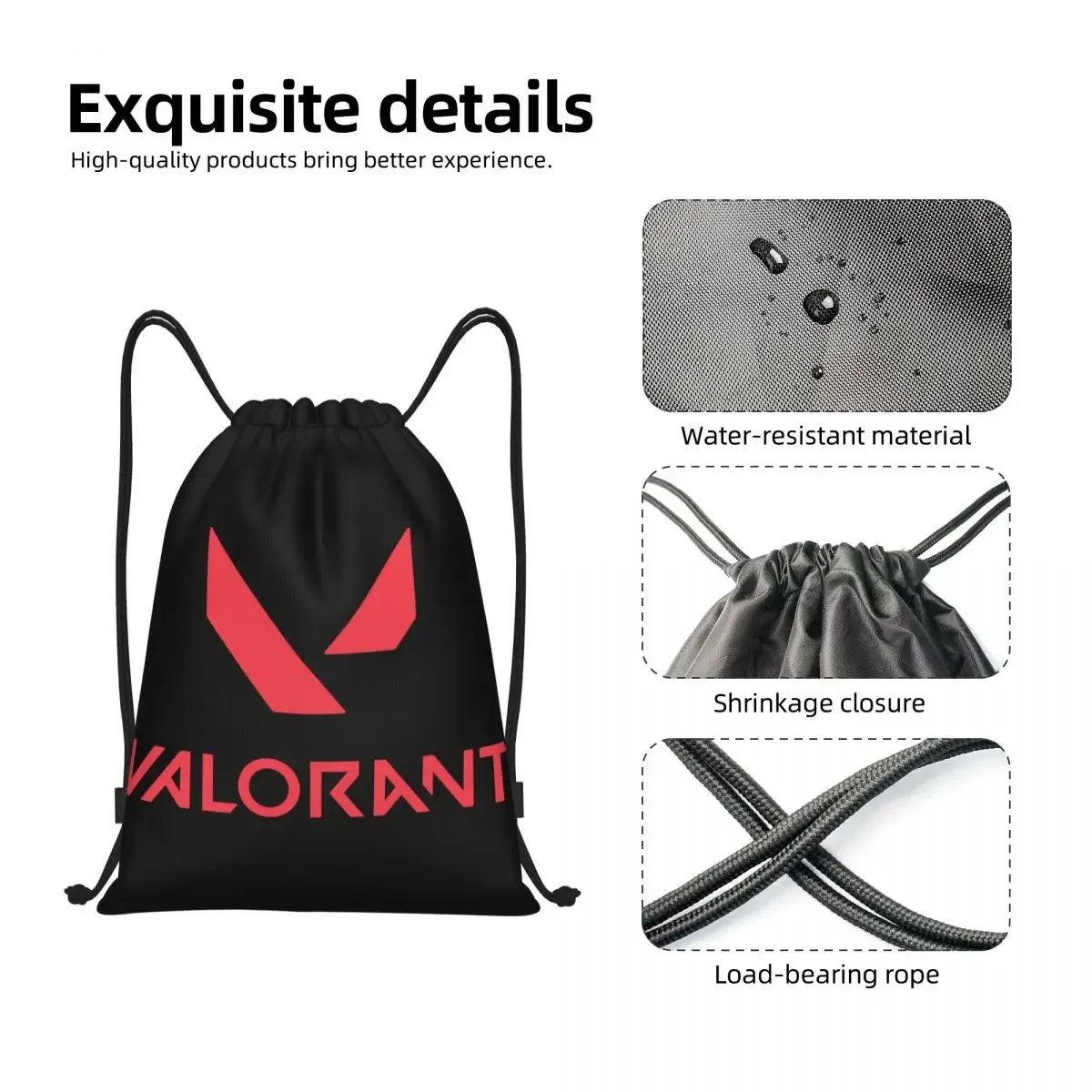 Custom Game Valorant Logo Drawstring Bags Men Women Lightweight Sports Gym Storage Backpack