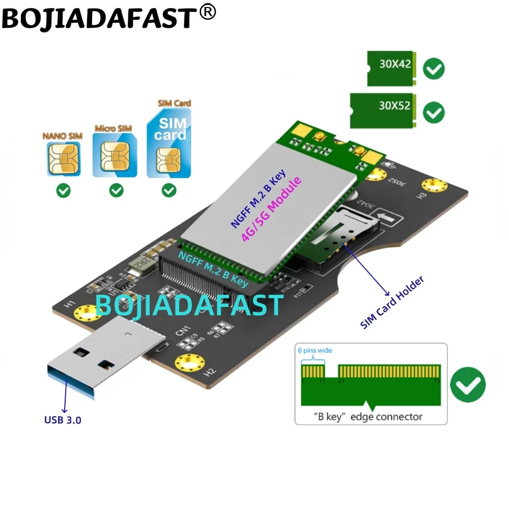 USB 3.0 Connector To M2 NGFF M.2 Key-B Wireless Adapter With 1 SIM Card Holder For 5G 4G LTE WWAN GSM Modem Module