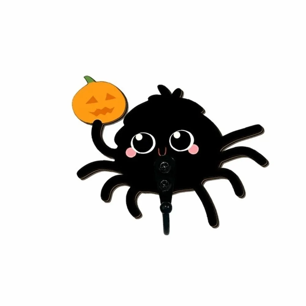 Decorative Wooden Halloween Cartoon Spider Hook No-Drill Cute Keys Holder Gothic Style Wall Mounted Spider Wall Hooks Home Decor