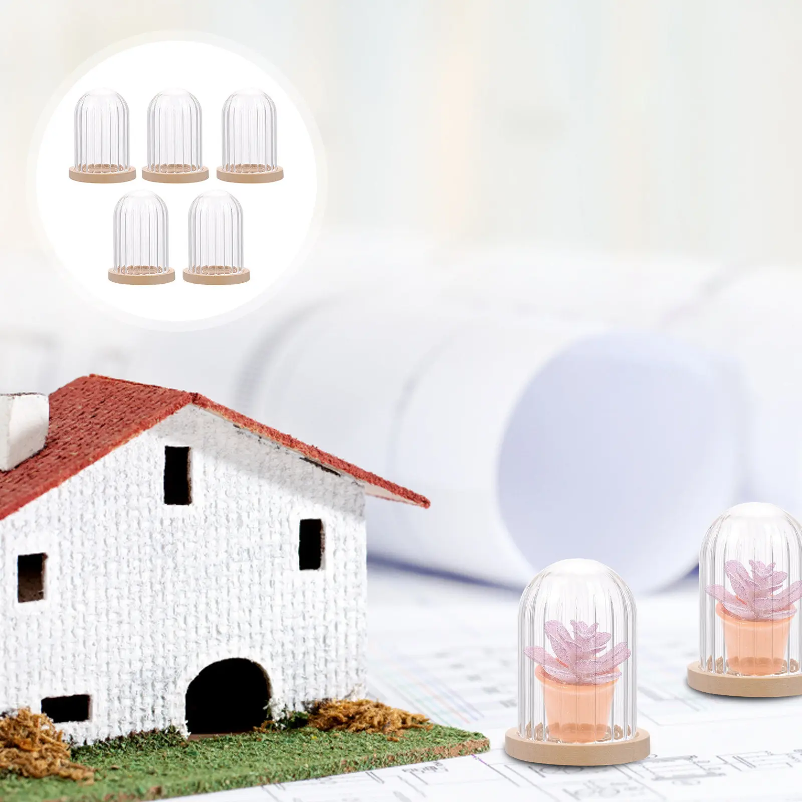 5Pcs Mini Cake Cover Ornament High Quality Wood Glass Miniature House Decor Kitchen Decoration Small House Accessories DIY Gift