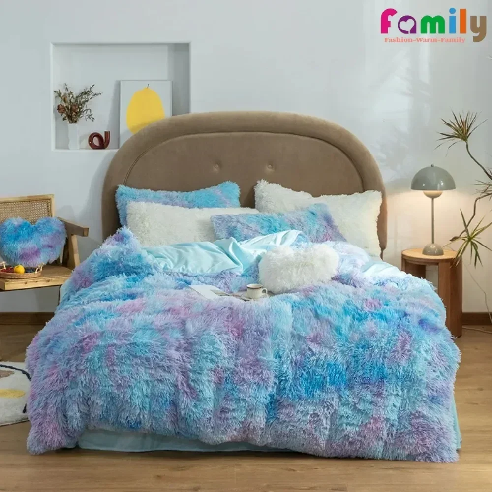 Warm Flannel Fleece Bed Linen Colorful Bedclothes 3pcs Duvet Cover Set Mink Long Hair Winter Drop Shipping Fashion New 150*200cm