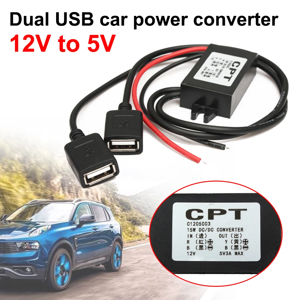 

Dual USB 15W DC Converter 12V to 5V 3A 15W DC-DC For Car Male Female USB Adapter Step Down Buck Converter Power Supply Module