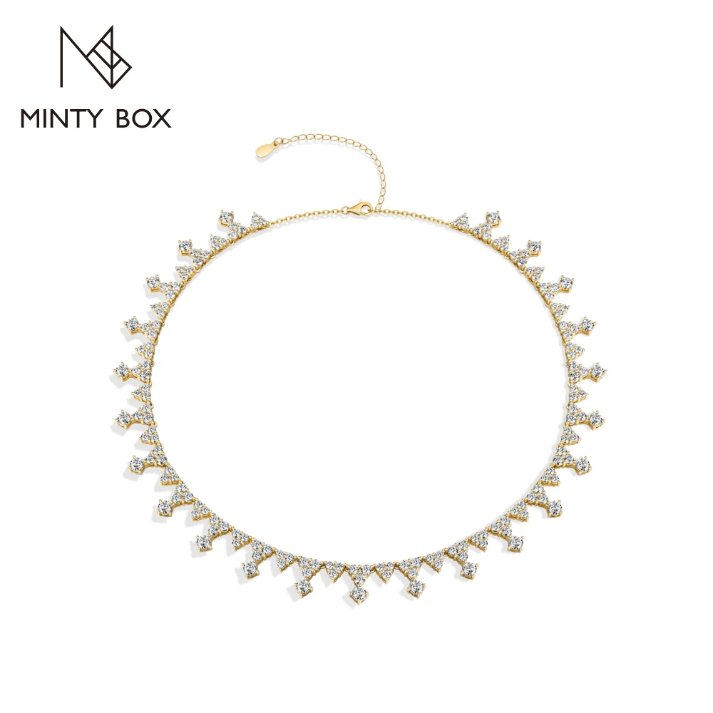 MINTYBOX Full Moissanite Necklaces Women S925 Silver Fringe Choker Necklace Luxury Engagement Wedding Bridal Jewelry Top Quality