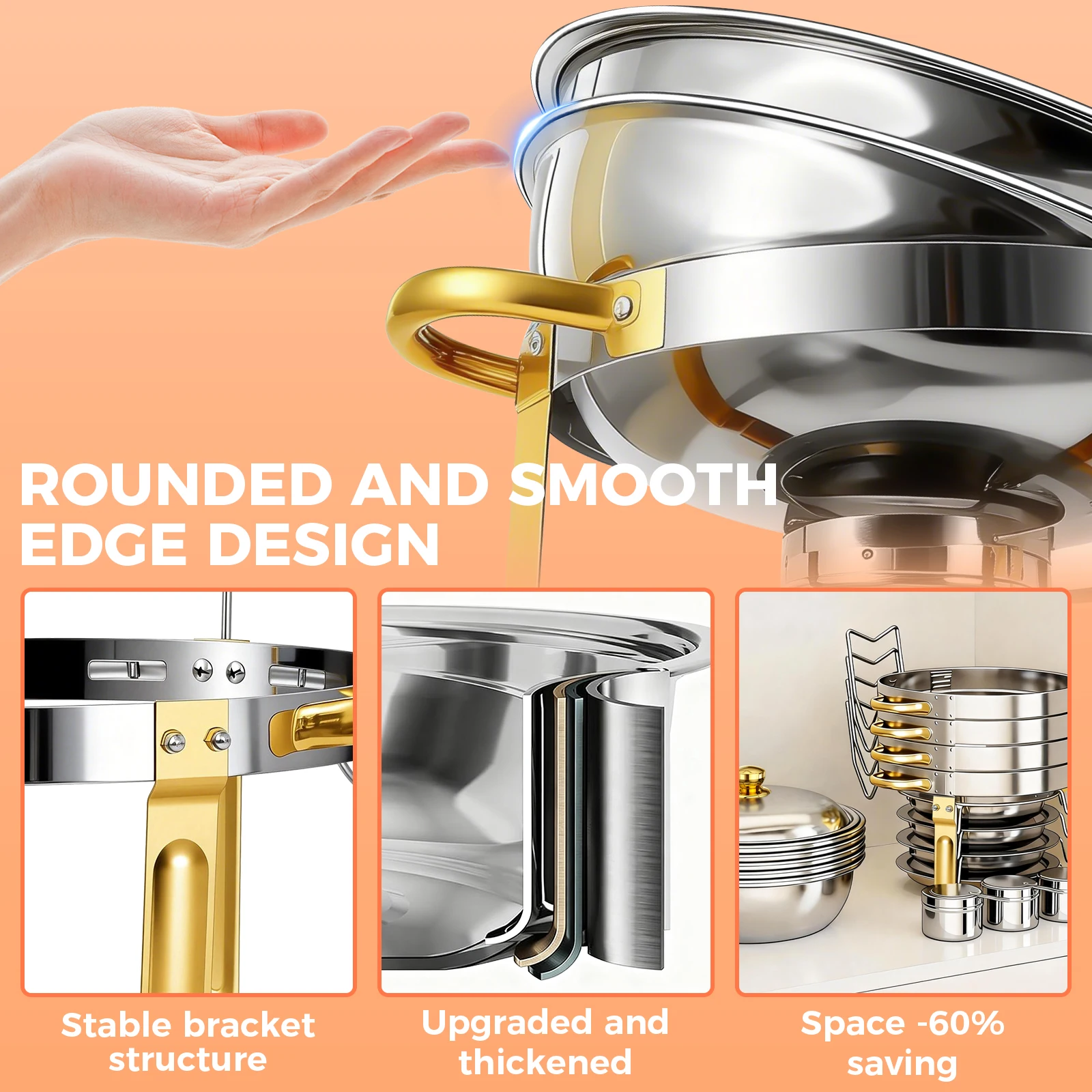 2/4Packs Chafing Dish Buffet Set Half-Gold Plated Round Stainless Steel 316 Food Warmer for Home Christmas Parties Catering
