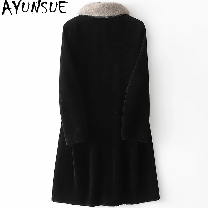 Imagem -02 - Ayunsue Inverno Vison Gola de Pele 100 Ovelha Shearling Cabolsa Feminino 2023 Elegante Real lã Jaquetas Roupas Femininas Cabolsa Feminino