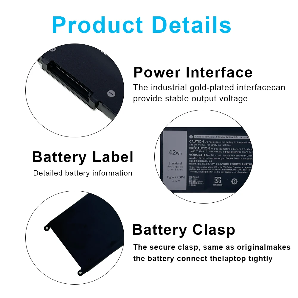 New Laptop Battery YRDD6 for Dell Vostro 3491 3591 3490 3590 3501 Inspiron 5481 5482 5485 5491 5591 5485 5585 5480 YRDD6