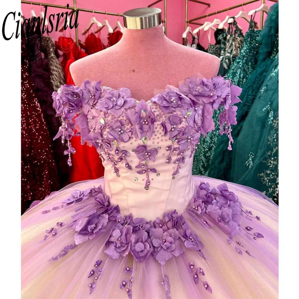 Vestido De Quinceañera Lila, vestido De baile con hombros descubiertos, corsé para fiesta De cumpleaños, 15, 2023