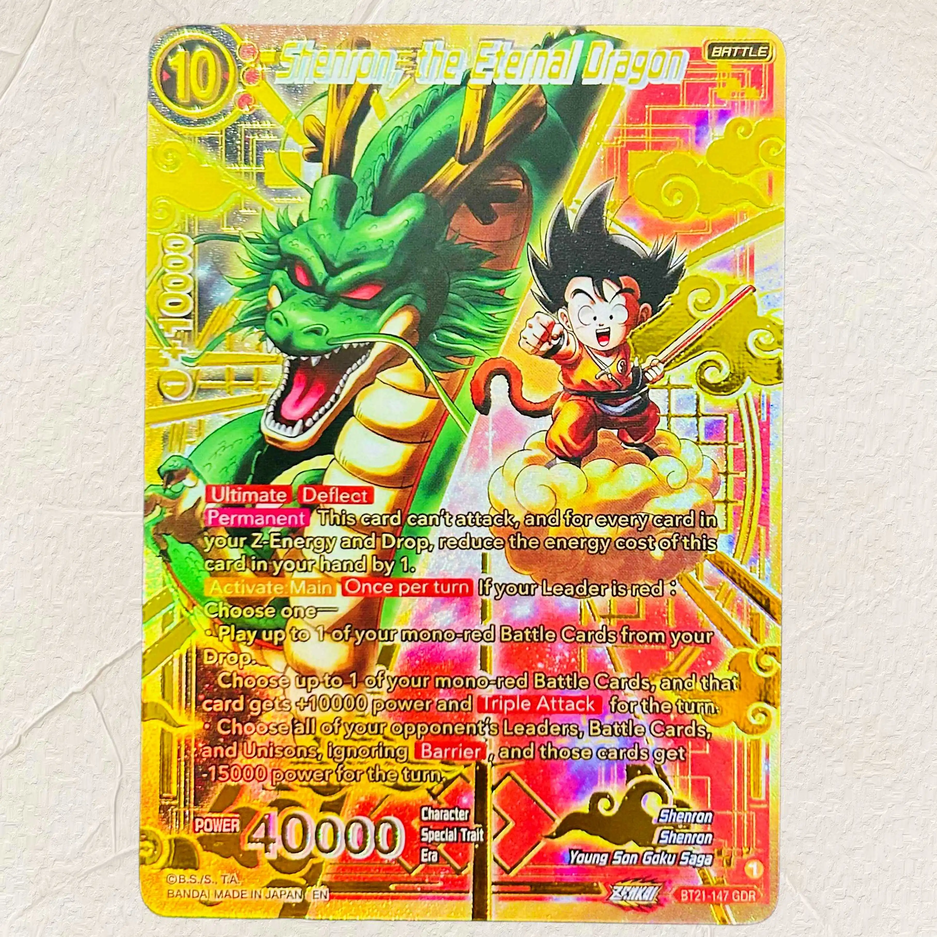 DIY Dragon Ball Shenron Junger Son Goku BT21-147 EN-Version Sammlerstück mit Goldfolien-Textur Premium Anime-Sammelkarten
