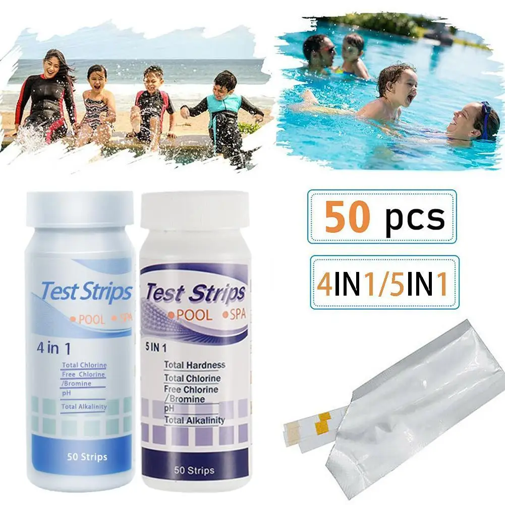 50 PCs 4/5In1 Swimming Pool Spa Water Quality Dip Test Strips Residual Chlorine Ph Value Alkalinity Hardness Test Papers Cleaner